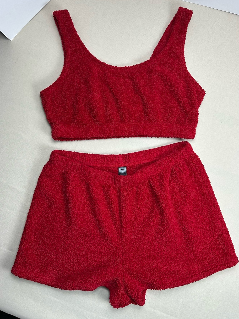 LALA Sleepwear Red Sherpa Teddy Cropped Tank & Shorts Set L Large